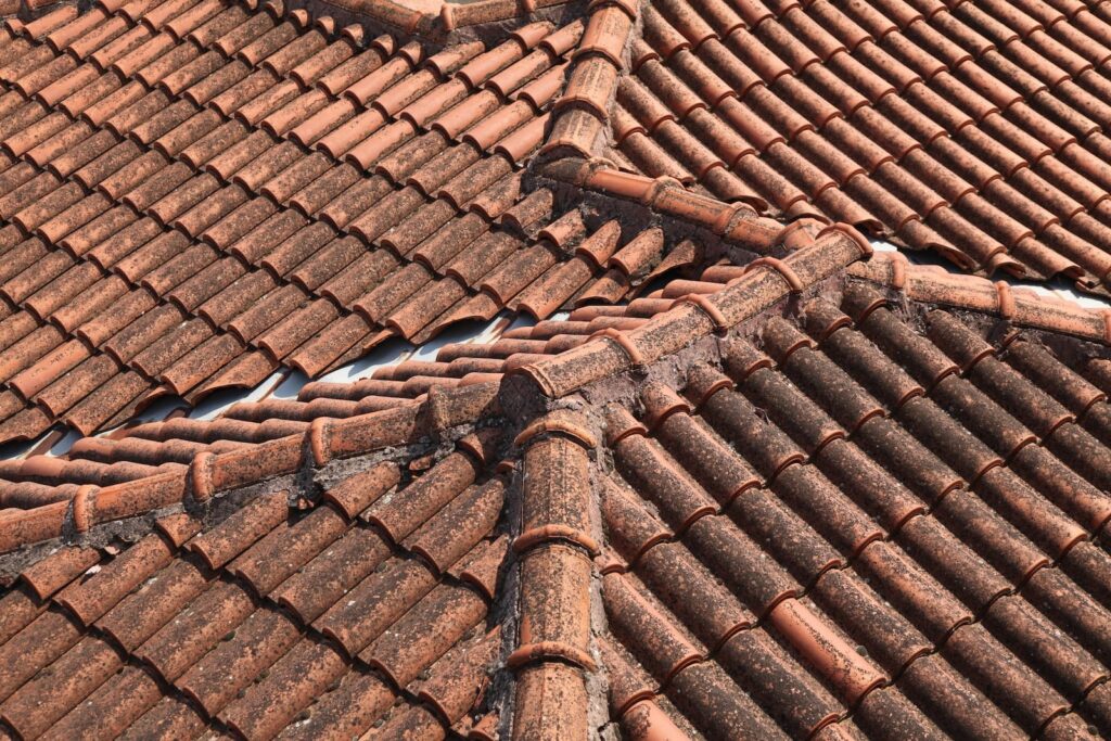 a close up of a roof of a building