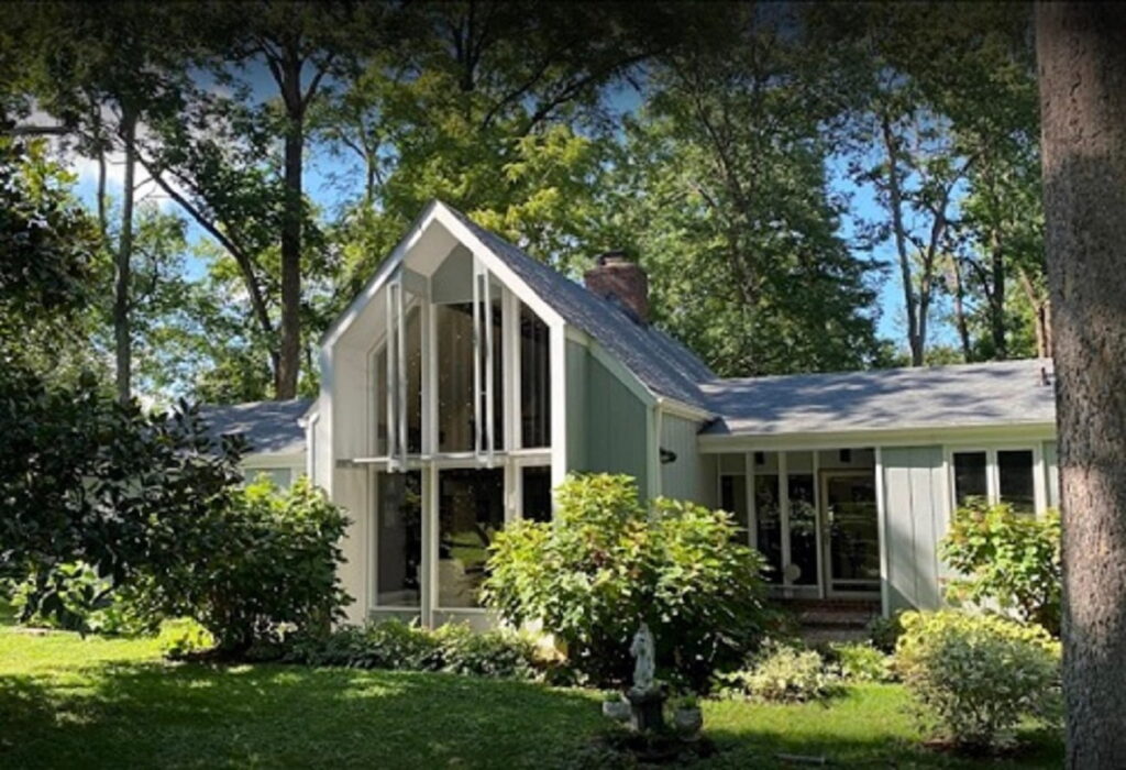 a house with trees around it